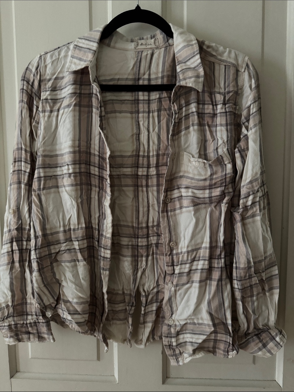 Altar'd State Beige and Cream Plaid Button-Down Shirt